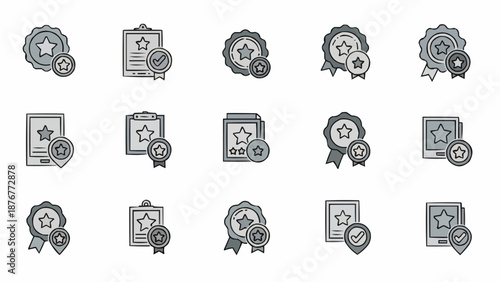 Collection of Award Badges and Certificates Icons.
