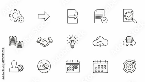 Collection of Business and Technology Icons for Digital Use.