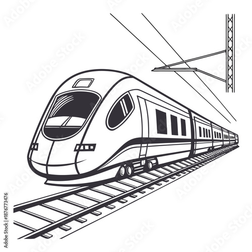 Modern bullet train on rails