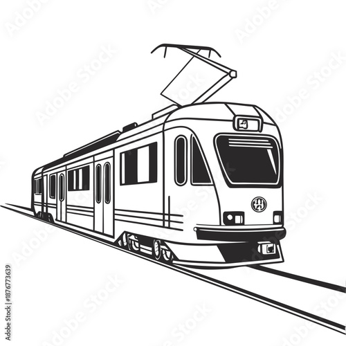 Modern electric train traveling on rails