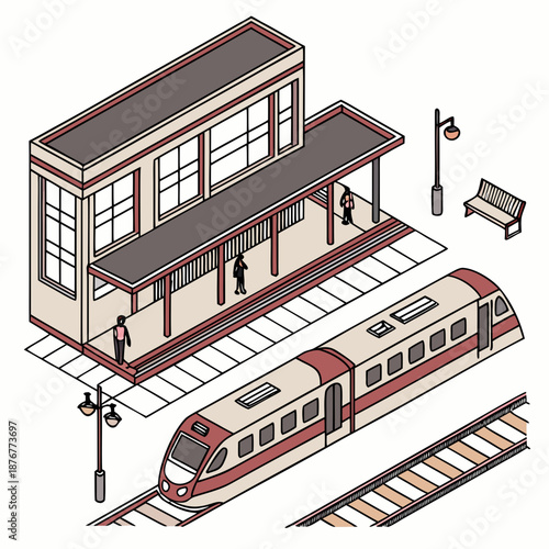 Modern train station with passengers