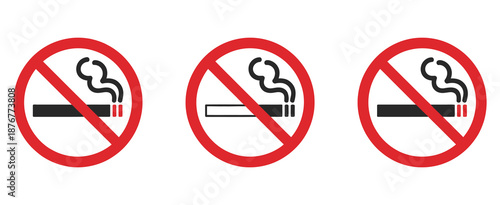 No Smoking Sign Symbol, professional vector design with red prohibition cigarette icon for safety signage public places and alerts.