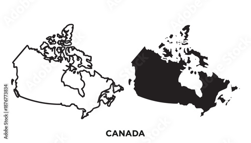 Simplified black and white silhouette map of canada