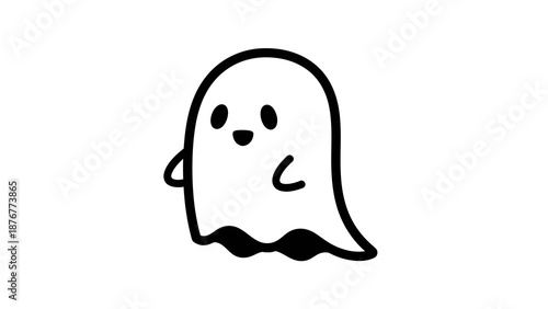 A cute cartoon ghost with a simple face and wavy bottom