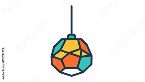 A colorful stained glass pendant light fixture hangs from a cord