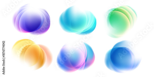 Set of abstract color gradient round shapes. Blurred spheres. Soft colored circles for creative graphic design. Vector illustration.