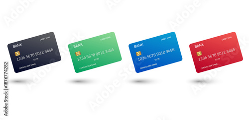 Four bank credit cards in different colors