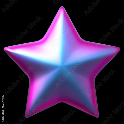 A 3D blue and pink holographic five-pointed star with a glow effect on a black isolated background.