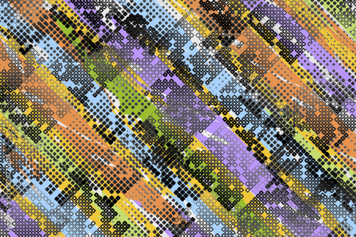 Abstract grunge background with halftone texture and diagonal lines. Vector illustration.