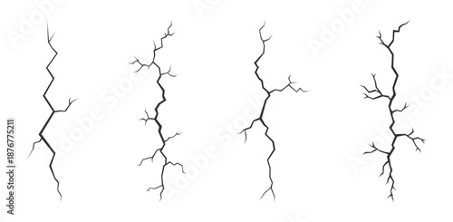 Set of black cracks on a white background, vector illustration