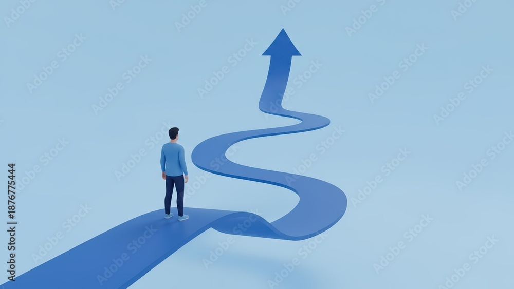 Obraz premium A person embarks on a winding path filled with obstacles, drawing inspiration for their journey ahead.