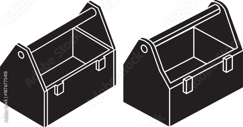 Black Isometric Tool Box Icons Set, Professional Construction and Repair Storage Containers Vector Illustration for Handyman and DIY Projects