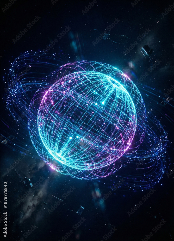 Obraz premium Glowing neural network sphere with vibrant energy lines isolated on transparent background
