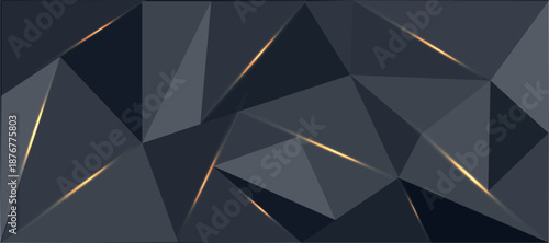 Dark geometric pattern with triangular shapes in gray and black tones featuring thin golden light line