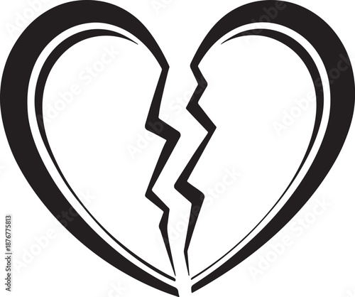 Broken Heart Symbol with Cracked Line in Black Color