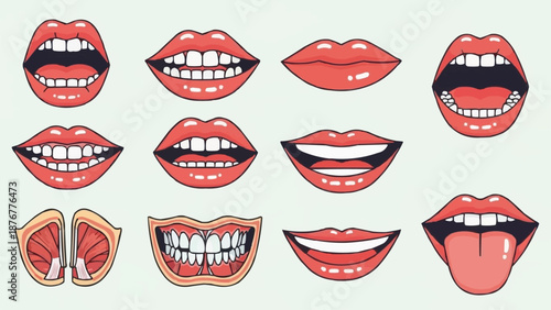 Collection of diverse cartoon mouths showing teeth and lips.