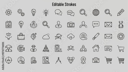 Collection of Editable Stroke Icons for Digital Use.