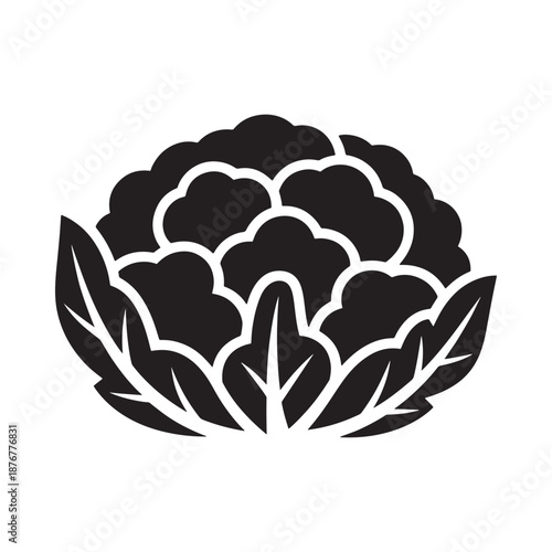Simple black and white illustration of a cabbage vegetable with green leaves