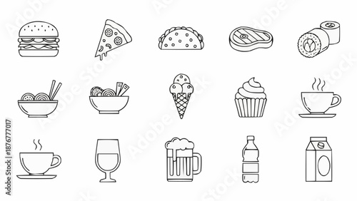 Collection of Hand Drawn Food and Drink Icons.