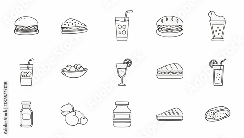 Collection of Hand Drawn Food and Drink Icons.