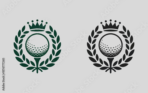 Royal Golf Club Championship Emblem, crown and laurel wreath vector logo illustration for premium sporting tournament elite academy branding and luxury identity.