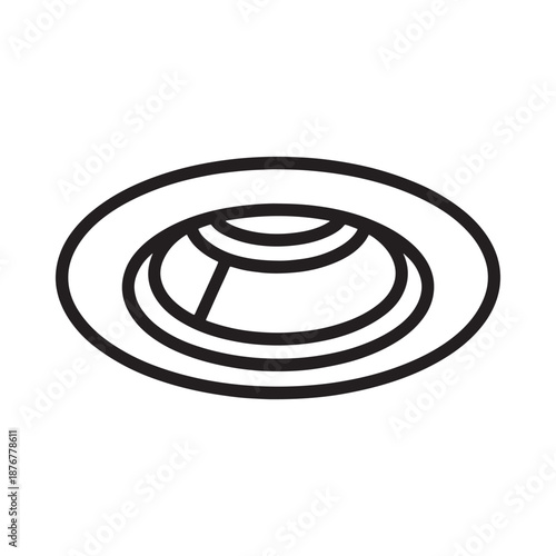 Simple line drawing of a recessed lighting fixture with circular design