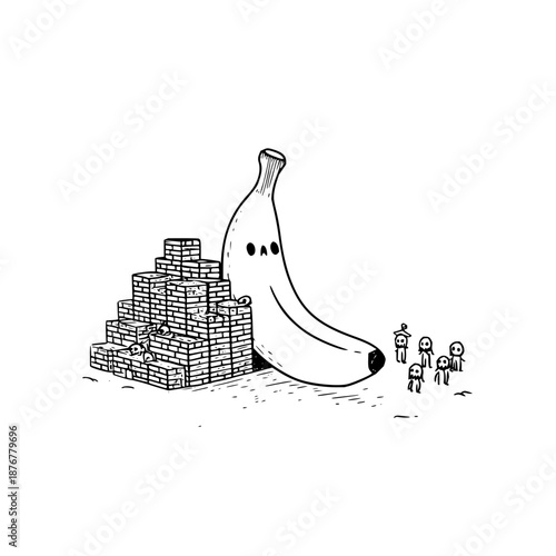 Sad Banana with Money Pile and Small People