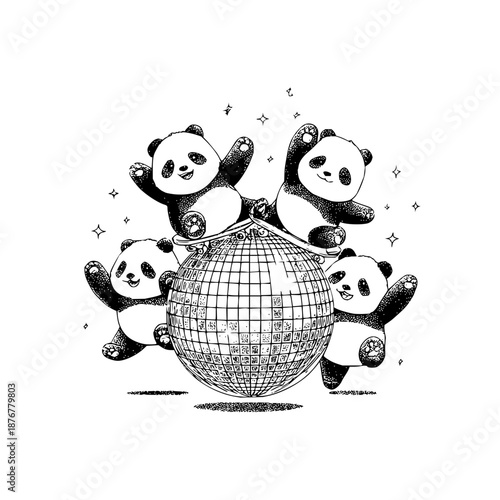 Pandas Dancing Around Disco Ball