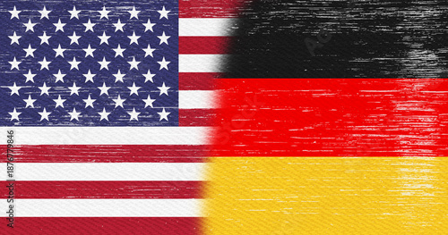 Distressed USA flag stars and stripes and Germany flag background
