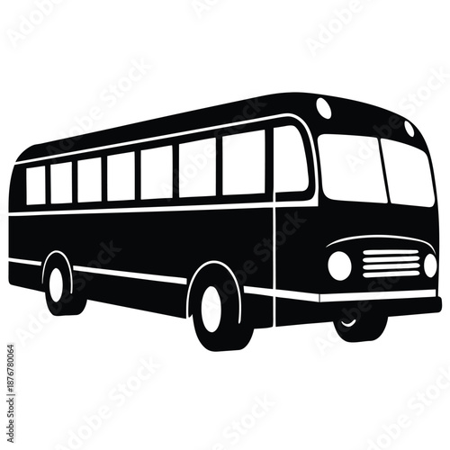 Black and white vector icons of a city bus shown from different angles - side, front and rear view. Simple, clean silhouette style for easy use in design projects.