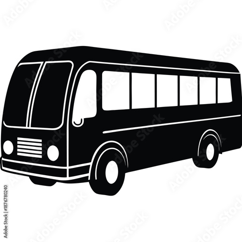 Black and white vector icons of a city bus shown from different angles - side, front and rear view. Simple, clean silhouette style for easy use in design projects.