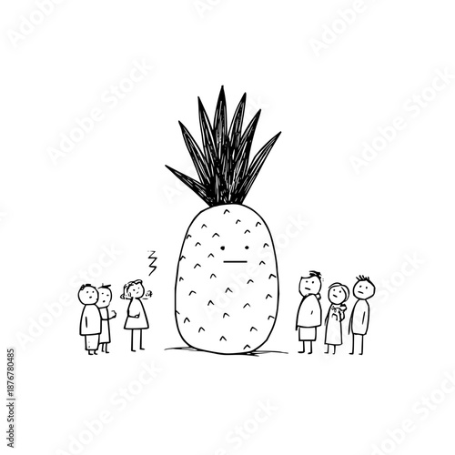 Giant Pineapple with People Looking On in Surprise