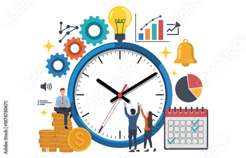 time management and planning concept vector illustration showing business team organizing work, controlling tasks, and achieving efficient and successful results.