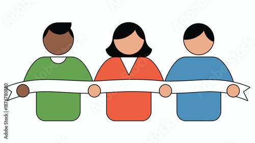 Three people holding a banner Vector