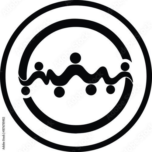 Silhouette abstract figures connected in wavy line circle illustration vector