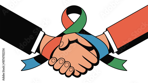 Hands shaking with ribbon Vector