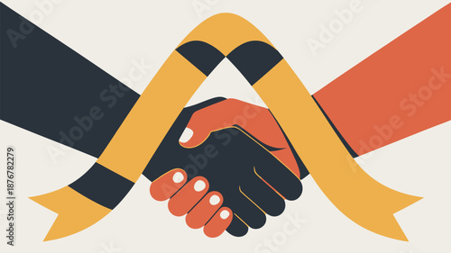 Hands shaking with ribbons Vector