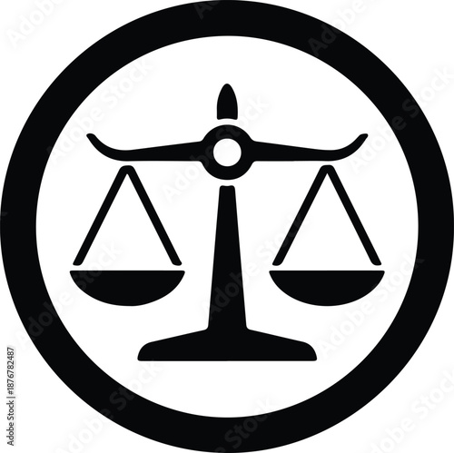 Silhouette justice scales symbol in circle illustration vector