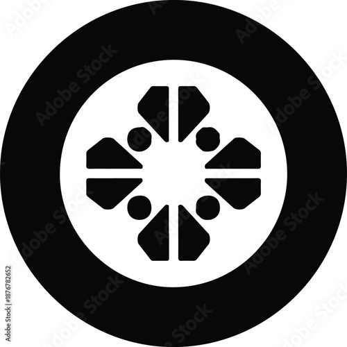 Silhouette of a car wheel rim with spokes and tire illustration vector