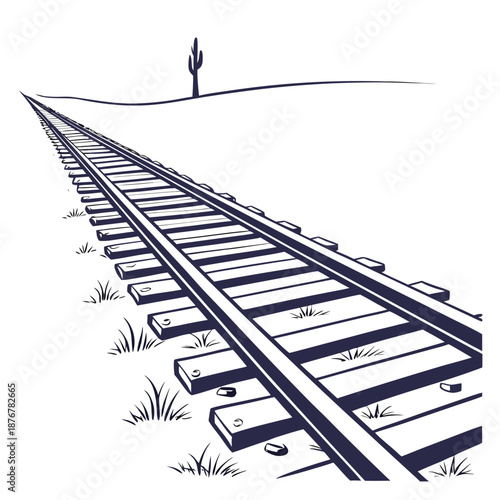 Empty railway track in desert landscape