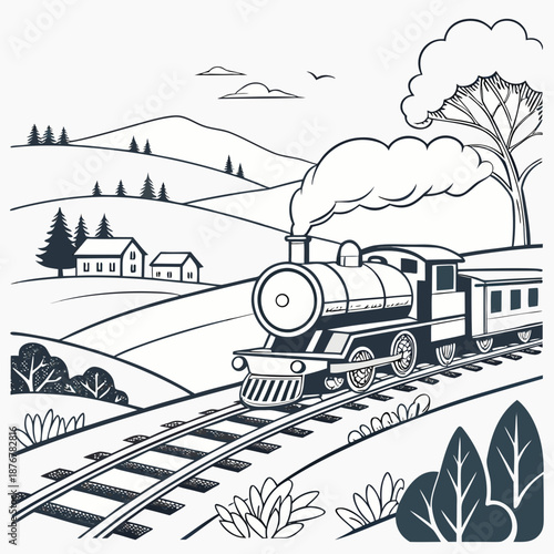 Vintage train journey through countryside
