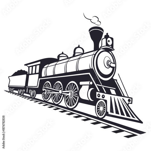 Vintage steam locomotive on tracks