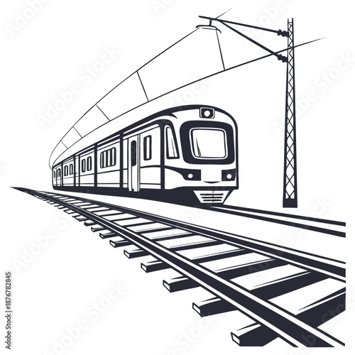 Modern train traveling on rails