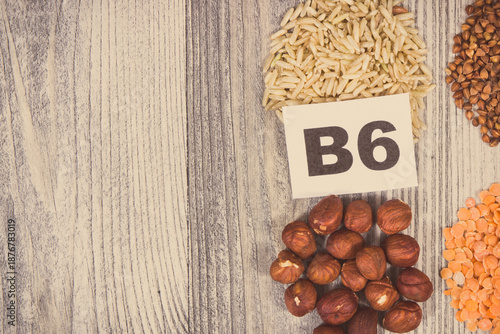 Various ingredients as source natural vitamin B6, minerals and fiber. Healthy eating. Place for text