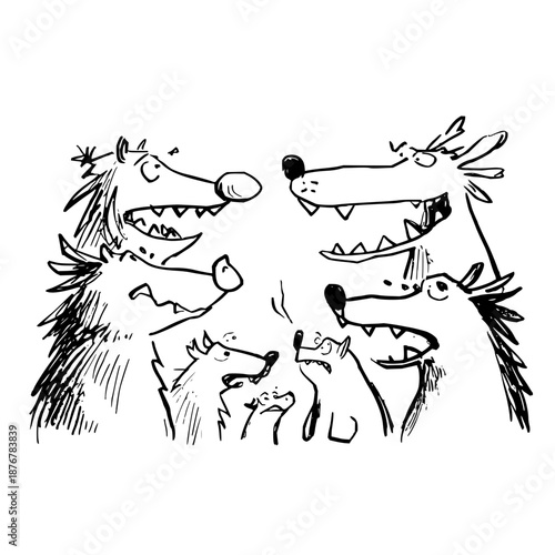 Furry Monsters Talking Fiercely on White Background