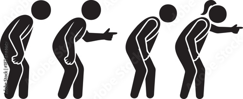 Stickman Pointing Gesture Silhouettes, Human Direction And Command Icons, Stick Figure Action Set