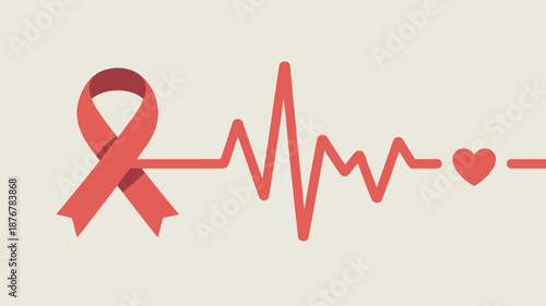 Awareness ribbon and heartbeat line Vector