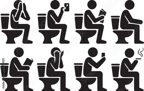 toilet restroom stickman silhouette icon set wc, bathroom usage pictogram black vector collection, hygiene restroom icons isolated on white