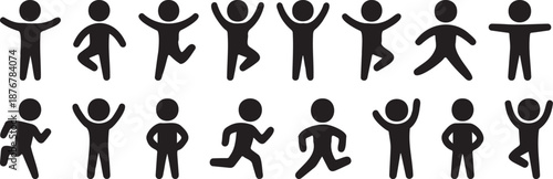 Stickman Jumping And Standing Poses Set, Human Exercise Stick Figure Icons, Minimal Stickman Activity Collection
