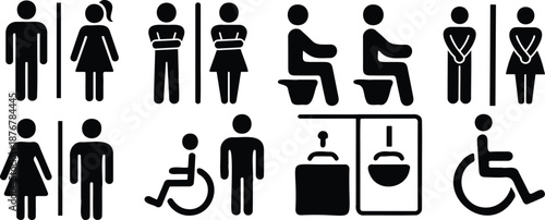 Accessibility And Disability Icon Set, Inclusive Human Silhouette Symbols, Public Facility Pictograms